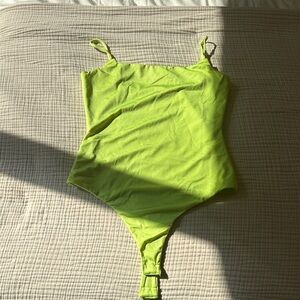 Chic Lime Bodysuit with Spaghetti Straps